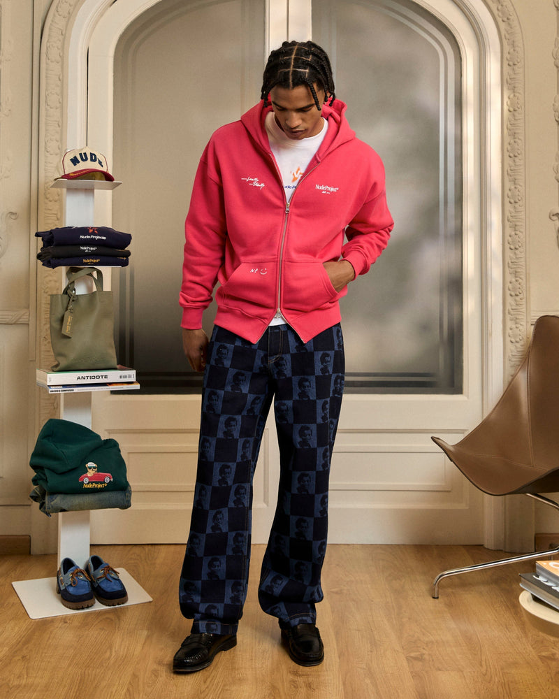 GLOBAL SOON ZIP-UP HOODIE RASPBERRY