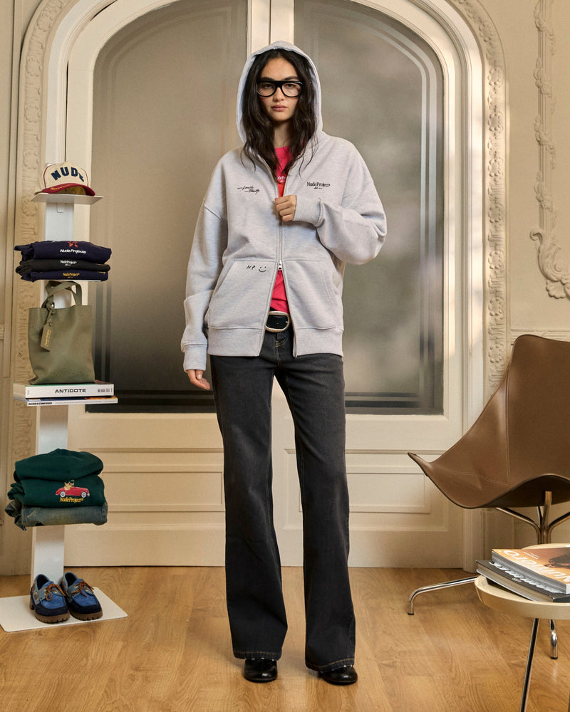 GLOBAL SOON ZIP-UP HOODIE GREY MELANGE