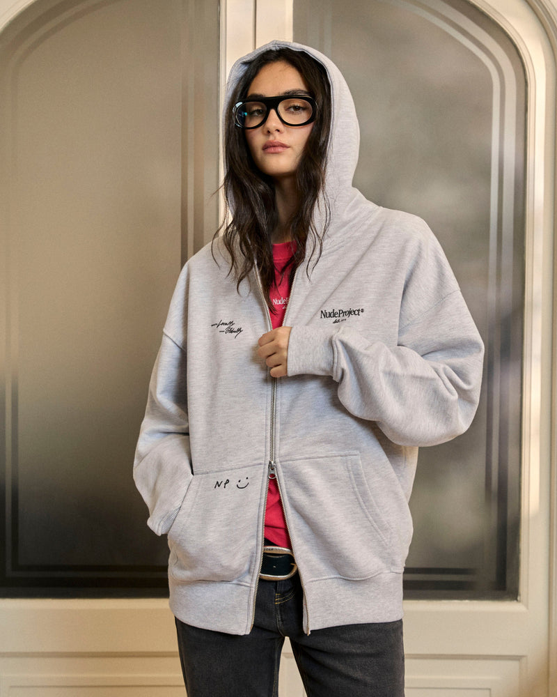 GLOBAL SOON ZIP-UP HOODIE GREY MELANGE