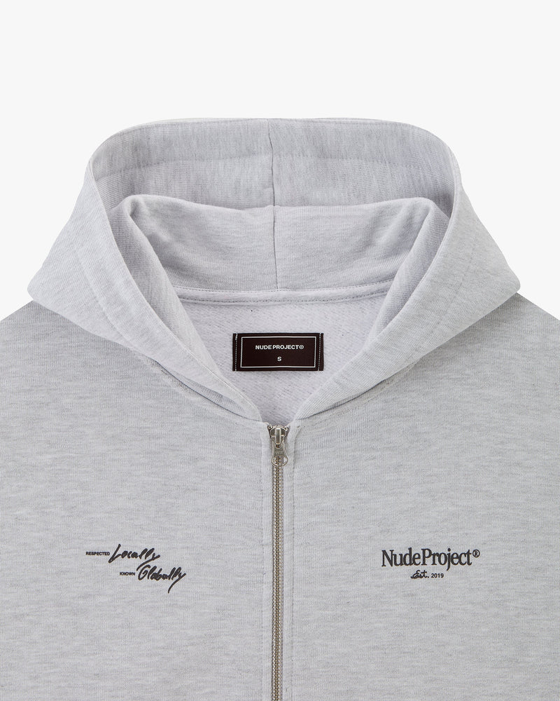 GLOBAL SOON ZIP-UP HOODIE GREY MELANGE