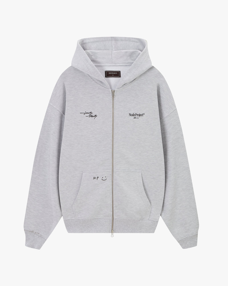 GLOBAL SOON ZIP-UP HOODIE GREY MELANGE