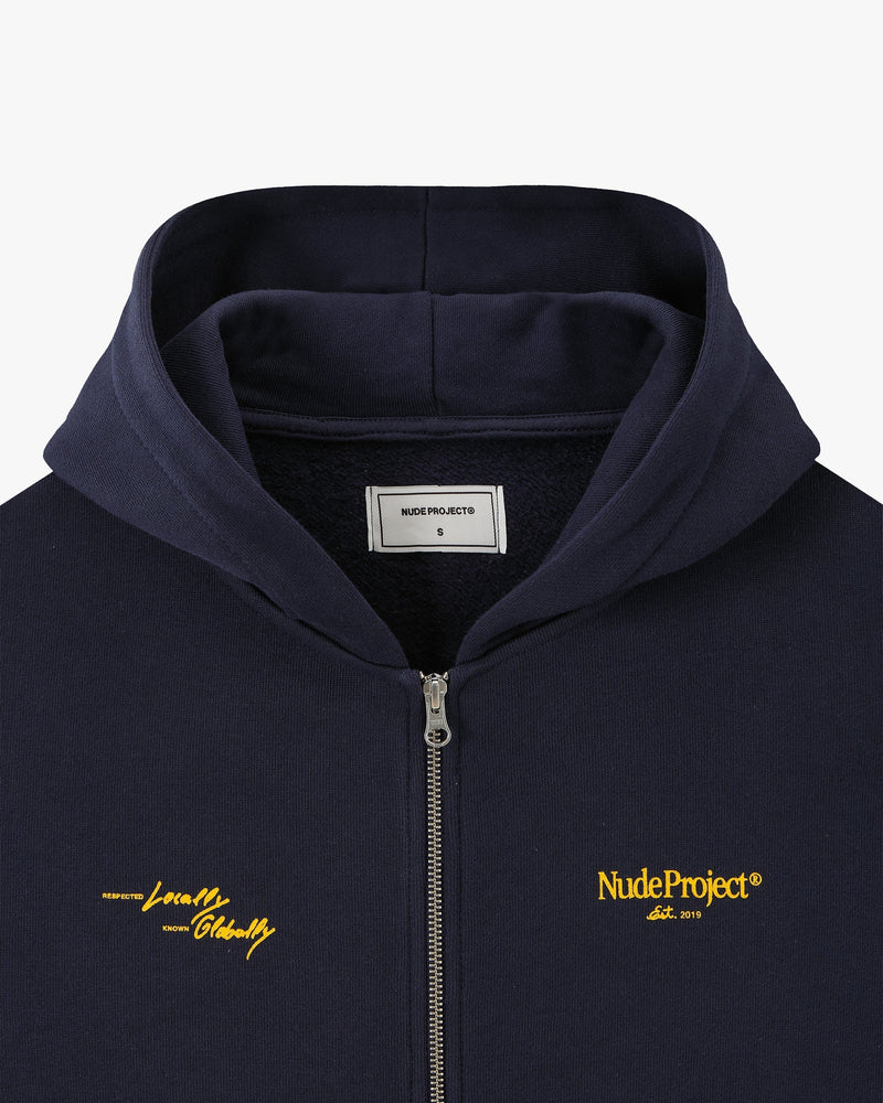 GLOBAL SOON ZIP-UP HOODIE NAVY