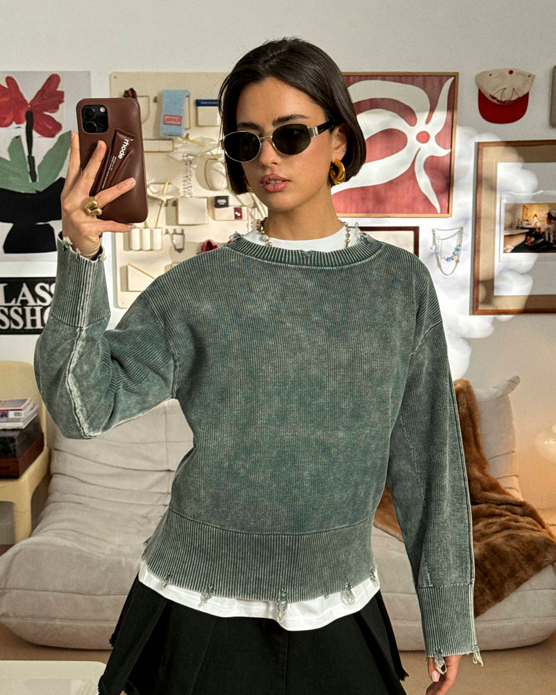 PERFECT CROP KNIT GREEN