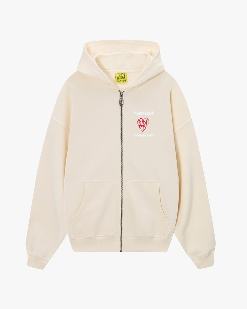 HEARTBROKEN ZIP-UP HOODIE MARSHMALLOW